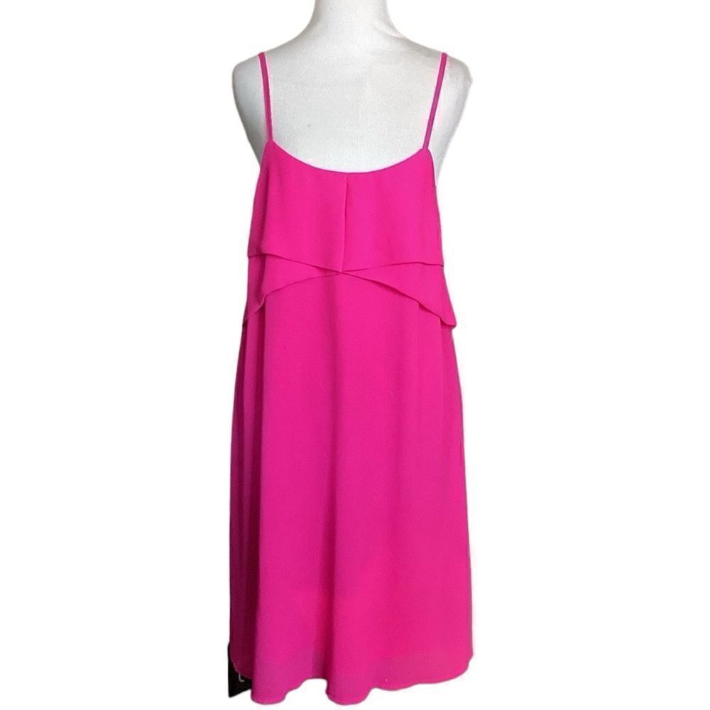 YA Los Angeles Hot Pink Spaghetti Strap Mini Dress Envelope Pleat Silk Blend